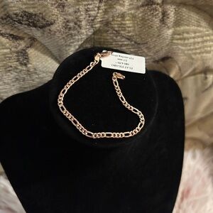 Italy 925 Rose Gold Flat Figaro Link Bracelet - 6.5in